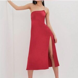 NWT For Love and Lemons Elora Midi Dress Red Rhinestones